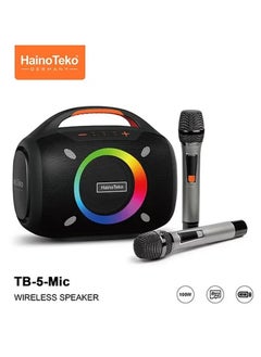 Haino Teko TB-5 Portable Wireless Bluetooth Speaker with 2 Wireless Mics, 100W Output Power, RGB Lighting, Multi-Functional Button Control for Indoor & Outdoor Use, Black  - Image 1