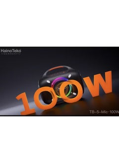 Haino Teko TB-5 Portable Wireless Bluetooth Speaker with 2 Wireless Mics, 100W Output Power, RGB Lighting, Multi-Functional Button Control for Indoor & Outdoor Use, Black  - Image 4