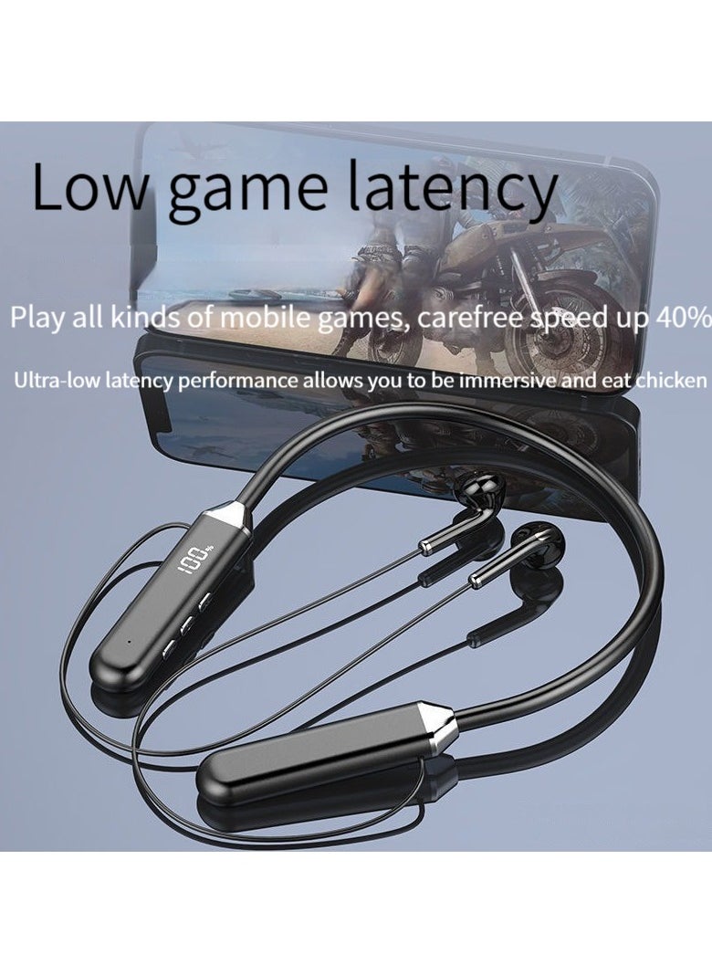 Generic Hanging neck Bluetooth headset digital display ultra-long standby in-ear wireless Bluetooth sports headset black  - Image 2