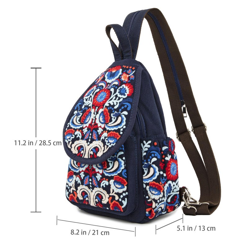 SILKAREA Vintage Embroidered Floral Ethnic Backpack for Women Handbag Shoulder Bag Mini Travel Purse (Embroidered Blue) - Image 3