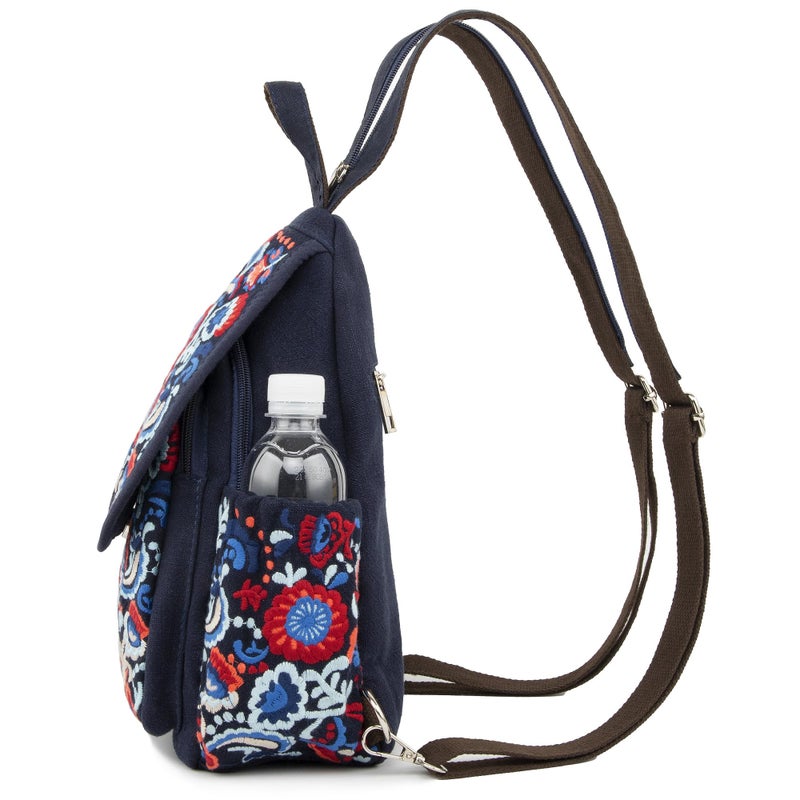 SILKAREA Vintage Embroidered Floral Ethnic Backpack for Women Handbag Shoulder Bag Mini Travel Purse (Embroidered Blue) - Image 4