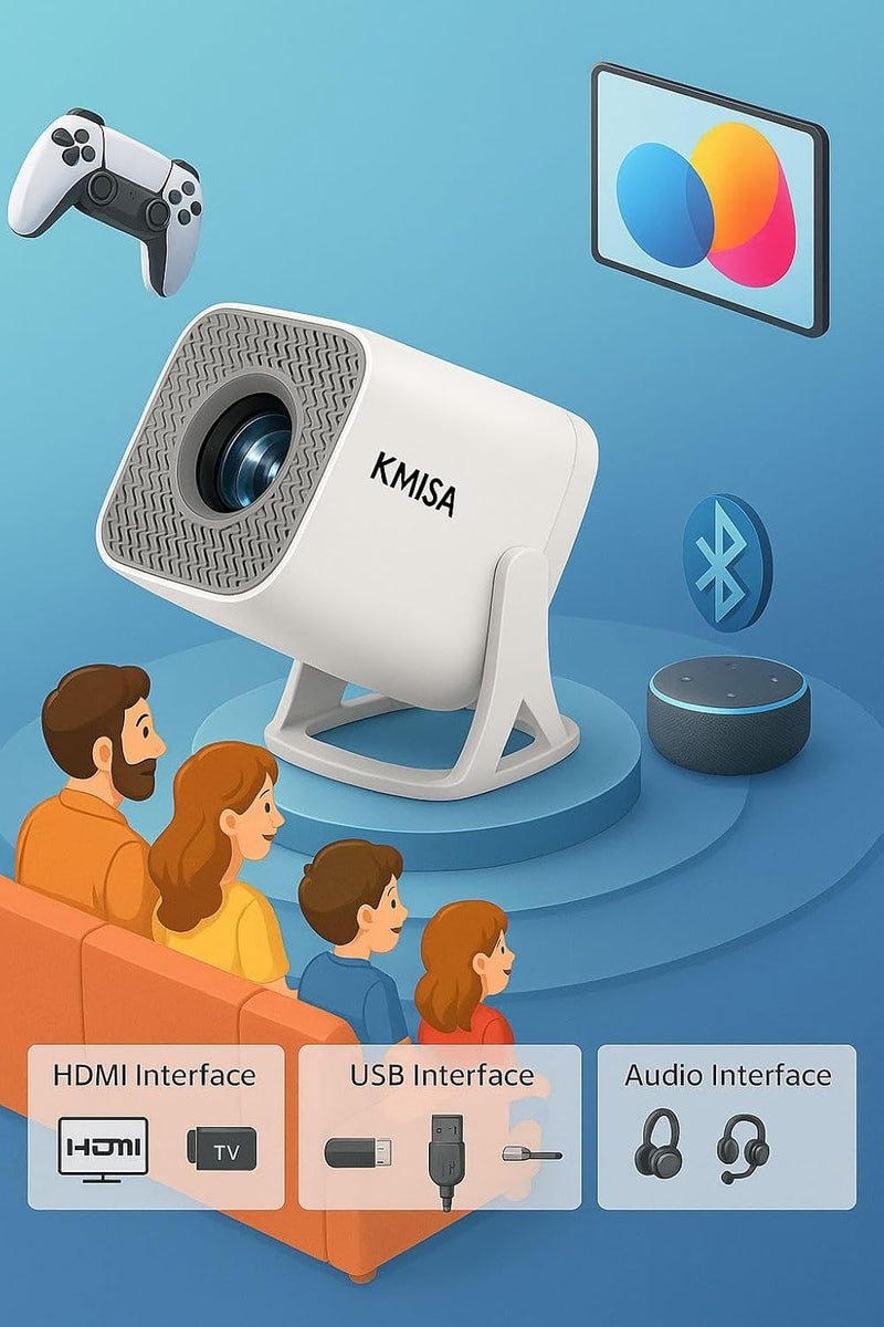 KMJSA Full HD 1080p Native, Android 13.0 Smart Home Projector 4k HDR Support, Rotatable, Auto & 4D Keystone, Certified OTTs. WiFi 6 & BT, Screen Mirroring, ARC, Room Portable - Image 3