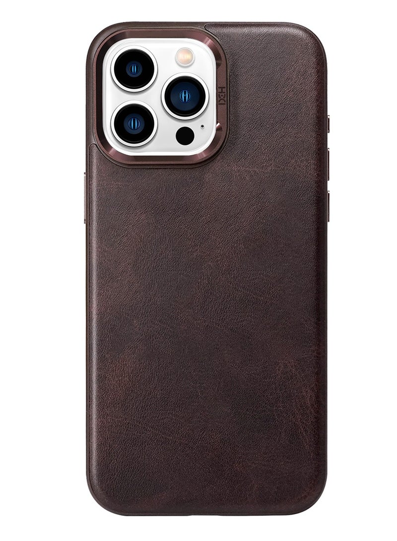 أتش دي دي حافظة جلدية فاخرة من Hdd متوافقة مع MagSafe لجهاز iPhone 15 Pro Max (بني) - Image 1