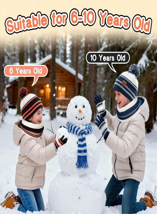 Bessteven Kids Winter Hat Gloves Scarf Set: Girls Boys Beanie Hats Gloves Knit Set with Thick Warm Fleece Lined For Ages 6-10 Children, Orange & Black, one size - Image 5