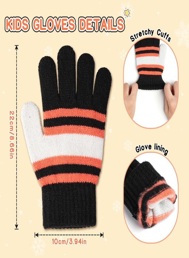 Bessteven Kids Winter Hat Gloves Scarf Set: Girls Boys Beanie Hats Gloves Knit Set with Thick Warm Fleece Lined For Ages 6-10 Children, Orange & Black, one size - Image 4