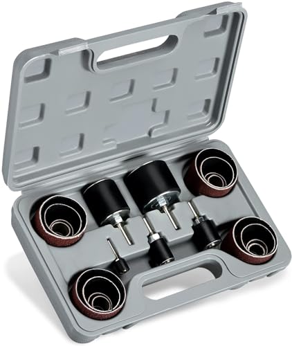 HILTEX 10342 Drum Sander Kit 26 Pc Set 18 14 Drive Spindle Sander for Woodworking Spindle Sander Sleeves 5 Rubber Sanding Drum for Drill Sanding Arbor 1 Drum Sander Paper 80 120 Grit