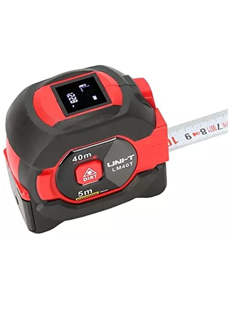 Uni-T 40 Meter Single Button Laser Distance Meter With 5 Meter Tape 2-In-1 Digital Distance Infrared Gauge Range Finder Tapeline Lcd Measuring Tape - Lm40T