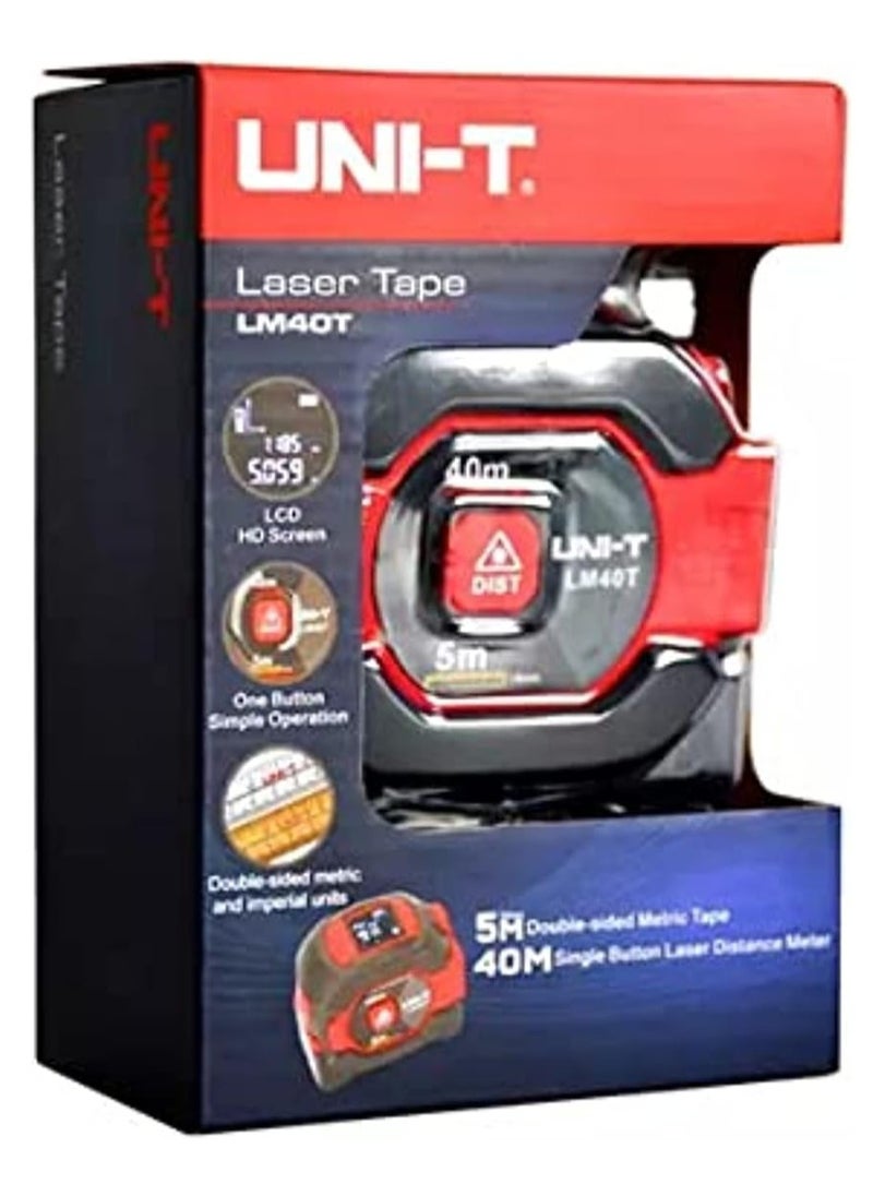 Uni-T 40 Meter Single Button Laser Distance Meter With 5 Meter Tape 2-In-1 Digital Distance Infrared Gauge Range Finder Tapeline Lcd Measuring Tape - Lm40T