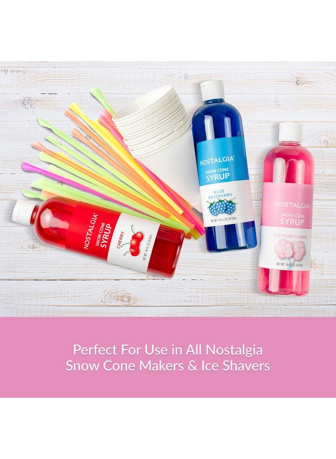 Nostalgia Premium Snow Cone Party Kit, 3 Syrups, Blue Raspberry, Cherry, Cotton Candy, 20 Cups & Spoon Straws - Image 5