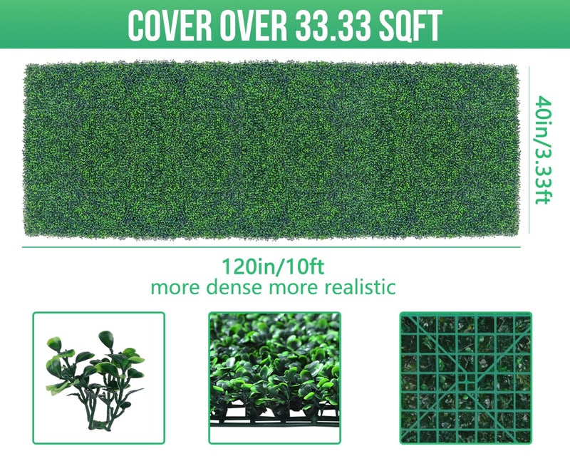 Grooy Artificial Boxwood Roll Panels,40"x 120"(33.33 sq.ft) UV-Anti Faux Ivy Leaves Privacy Fence Screen Grass Wall Roll Panels for Indoor Home Decor and Outdoor Garden Backyard - Image 2