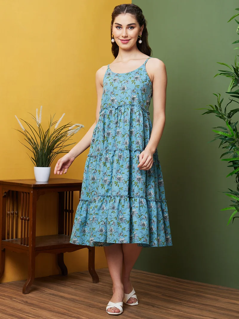 globus Women Floral Printed Pure Cotton A-Line Dress