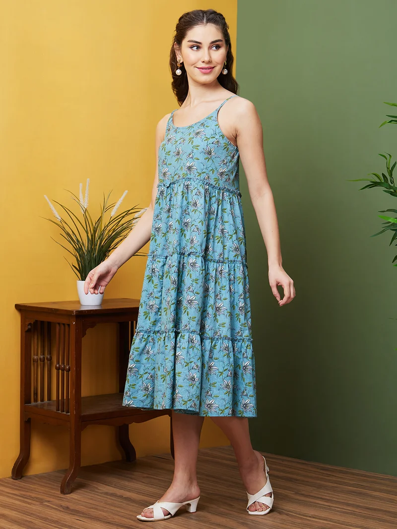 globus Women Floral Printed Pure Cotton A-Line Dress