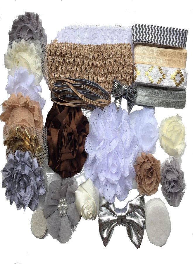 Bowtique Emilee Mini Headband Kit Makes 14 Headbands, DIY Baby Headband Kit - Neutrals