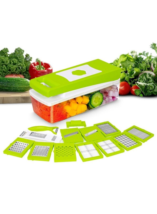 Tekcool 15 in 1 Multipurpose Chopper, Fruits & Vegetable Cutters, Grater Peeler Chipser, Unbreakable Food Grade Body, Easy Push to Clean Button Slicer Dicer, Chopper for Kitchen (Green, Plastic) - Image 1