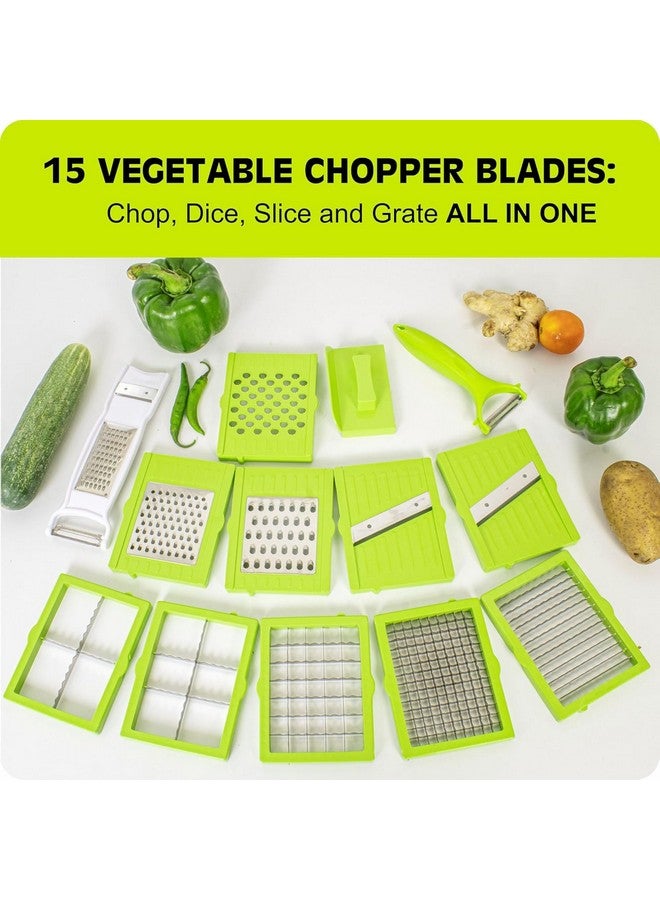 Tekcool 15 in 1 Multipurpose Chopper, Fruits & Vegetable Cutters, Grater Peeler Chipser, Unbreakable Food Grade Body, Easy Push to Clean Button Slicer Dicer, Chopper for Kitchen (Green, Plastic) - Image 2