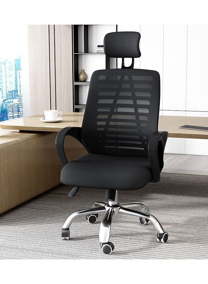 CityRiya-Long Office Chair Mesh Desk Chair Gaming Chairs with Armrest Swivel Mesh Chair Height Adjustment Ergonomic Computer Desk Chair for Home Office Study & Gaming With Back & Lumbar Support Black - Image 1