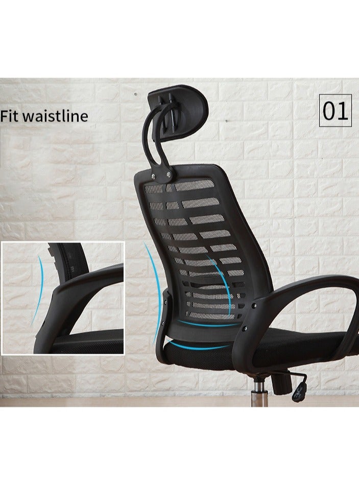 CityRiya-Long Office Chair Mesh Desk Chair Gaming Chairs with Armrest Swivel Mesh Chair Height Adjustment Ergonomic Computer Desk Chair for Home Office Study & Gaming With Back & Lumbar Support Black - Image 5