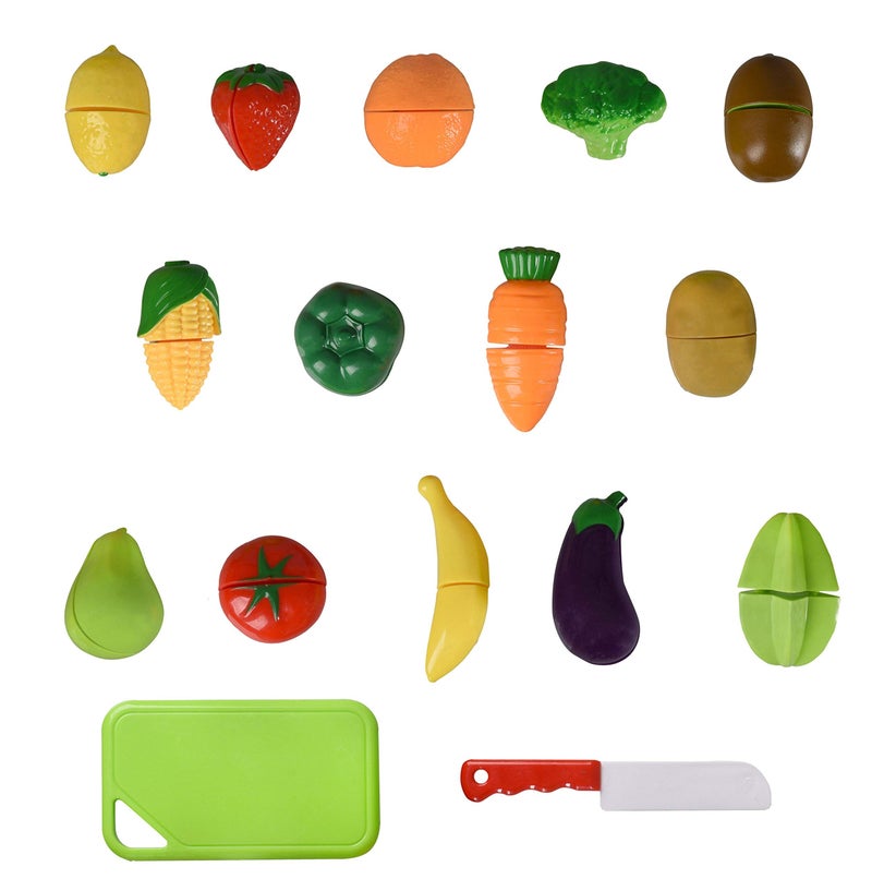 Playkidz: Fruit and Vegetables Basket Pretend Play Kitchen Food Educational Playset with Toy Knife, Cutting Board (32 Pieces of Food Toys) - Image 5