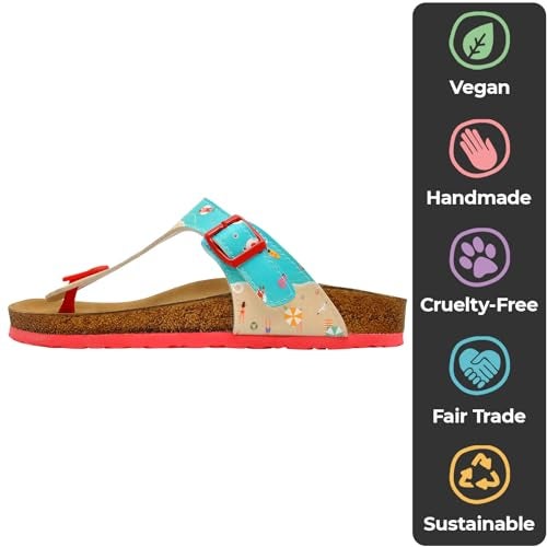 DOGO Flip Flops for Women - Vegan Leather and Handmade Thong Sandals for Women, A Bird's Eye View of Beach Design Size 9 - Image 4