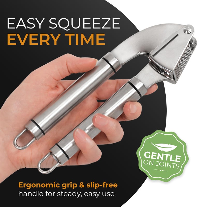 Orblue ORBLUE Garlic Press Stainless Steel - Premium Professional Grade Garlic Mincer, Crusher & Peeler Set - Easy Clean, Dishwasher Safe & Rust-proof  - Image 5
