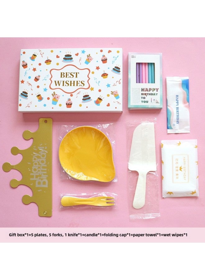 Birthday Dinner Plate Cake Tableware Food Grade Plastic Dinner Plate Disposable Paper Plate Candle Wet Wipes Four-in-one-Color:Luxurious Colorful Water Droplets For Five People - Image 1