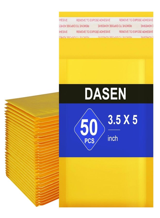Dasen Kraft Bubble Mailers 3.5x5 Inch 50 Pcs,Small Self-Sealing Waterproof Cushioned Mail Shipping Bags,Yellow Padded Envelopes #0000 - Image 1