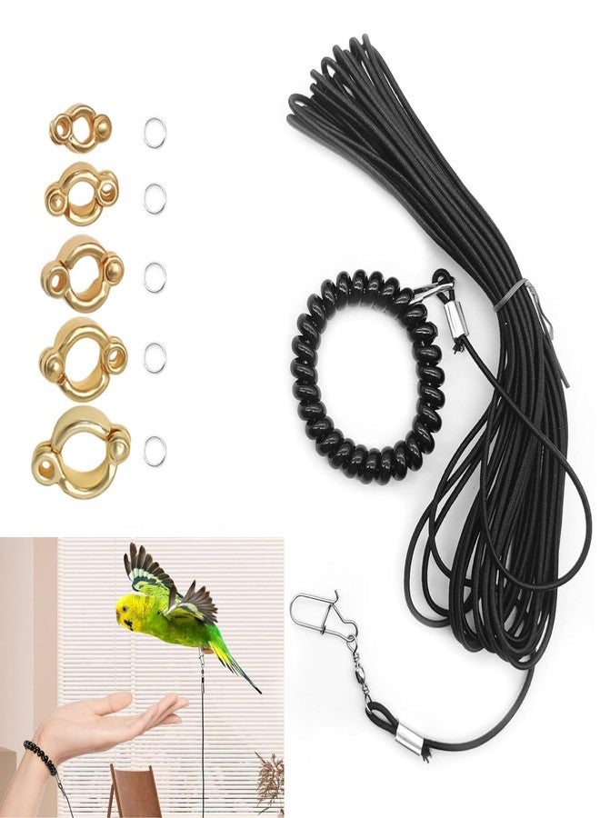 BendJoy® 300 cm Bird Harness with 5 Different Size Parrot Ring & Anti Lost Bracelet for Cockatiels, Parrots, Small Birds Multiple Ring Sizes | Durable Elastic Rope | Safe Outdoor Training Control - Image 1