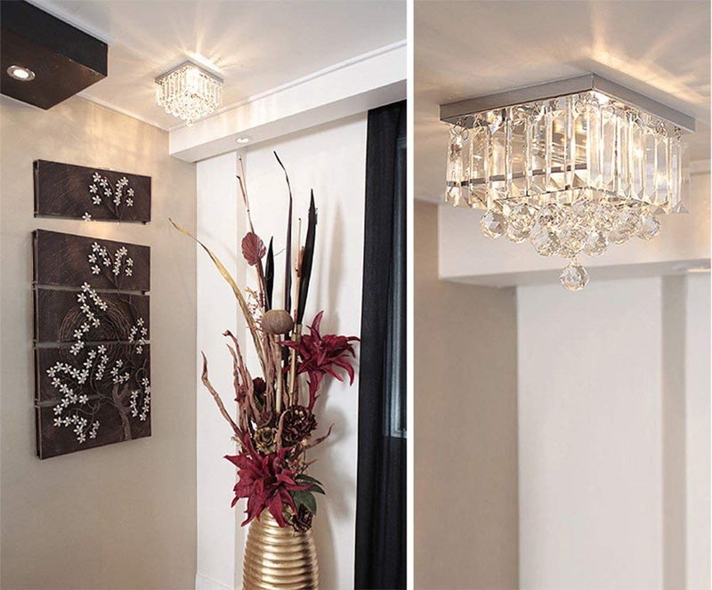 CRYSTA WORLD K9 Crystal Chandelier Modern Light Fixture 49 Strings (Warm White) (Design 1) 35 cm Square Size(AC/DC) - Image 3