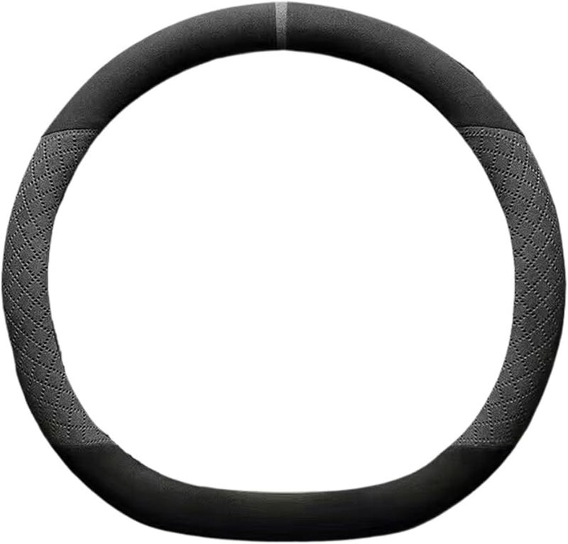 Universal D Shape Black Gray Carbon Fiber Steering Wheel Cover 37 38cm - Image 2