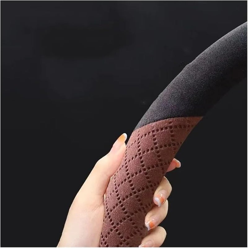 Universal D Shape Black Gray Carbon Fiber Steering Wheel Cover 37 38cm - Image 3