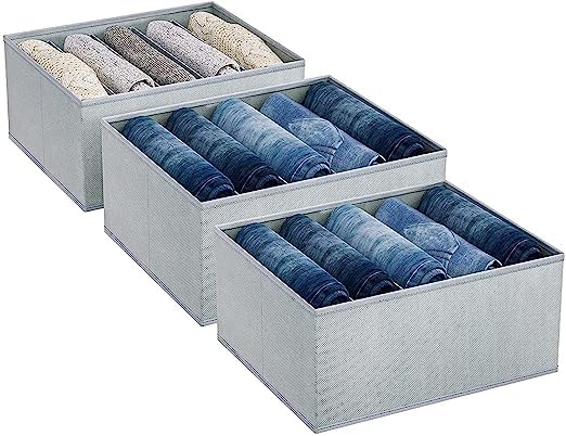 SHREY CREATION SHREY CREATION 5 Grid Non Woven Wardrobe Clothes Organizer Jeans Organizer for WardrobeClothes Storage Box Foldable Clothes Drawer Organizer for Wardrobe Dresses Tshirts Pack of 3 Grey  - Image 1
