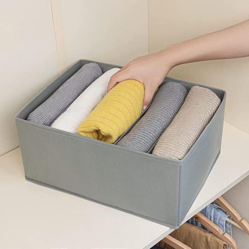 SHREY CREATION SHREY CREATION 5 Grid Non Woven Wardrobe Clothes Organizer Jeans Organizer for WardrobeClothes Storage Box Foldable Clothes Drawer Organizer for Wardrobe Dresses Tshirts Pack of 3 Grey  - Image 2
