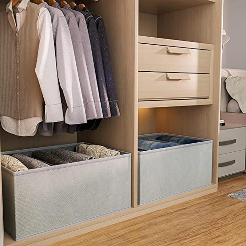 SHREY CREATION SHREY CREATION 5 Grid Non Woven Wardrobe Clothes Organizer Jeans Organizer for WardrobeClothes Storage Box Foldable Clothes Drawer Organizer for Wardrobe Dresses Tshirts Pack of 3 Grey  - Image 3