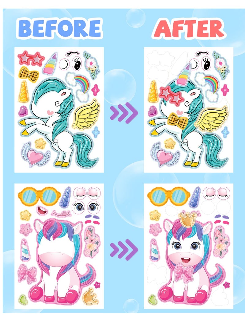 Excefore 24 Pcs Make Your Own Unicorn Sticker Sheets for Kids with Unicorn Party Favors Face Sticker Sheets for Kids Crafts Activities Gift Bags Birthday Party Favors for Kids 4-8 - Image 4
