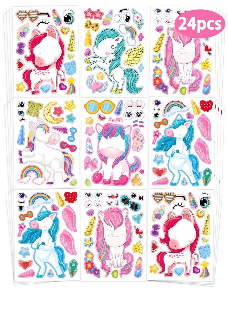 Excefore 24 Pcs Make Your Own Unicorn Sticker Sheets for Kids with Unicorn Party Favors Face Sticker Sheets for Kids Crafts Activities Gift Bags Birthday Party Favors for Kids 4-8 - Image 1