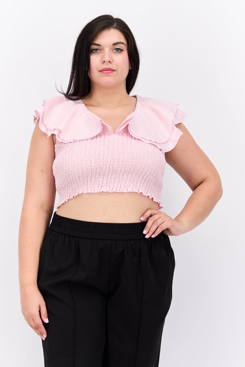 NA-KD بلوزة نسائية بأكمام قصيرة وياقة متموجة، وردية - Image 1