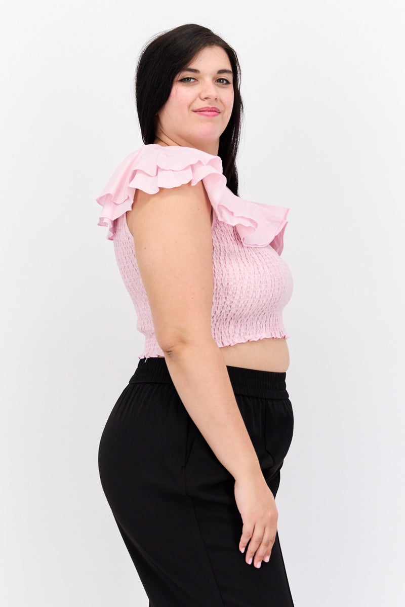 NA-KD بلوزة نسائية بأكمام قصيرة وياقة متموجة، وردية - Image 2