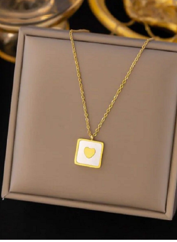 MANIKAN MANIKAN-Simple Heart Shape Small White Pearl Square Box Chain Necklace for Women, Stainless Steel Luxury Accessory - Image 1