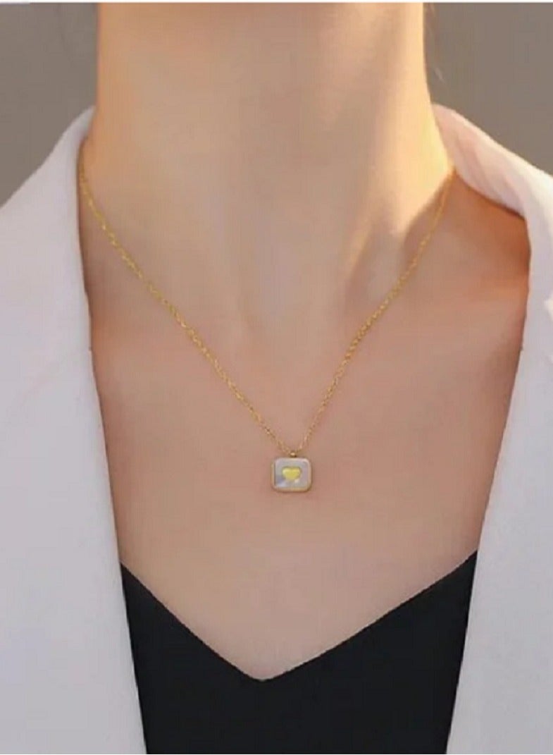 MANIKAN MANIKAN-Simple Heart Shape Small White Pearl Square Box Chain Necklace for Women, Stainless Steel Luxury Accessory - Image 2