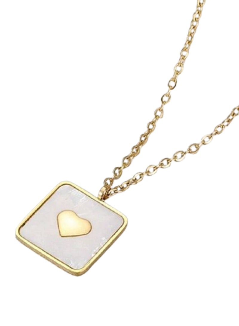 MANIKAN MANIKAN-Simple Heart Shape Small White Pearl Square Box Chain Necklace for Women, Stainless Steel Luxury Accessory - Image 3