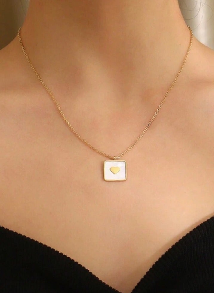 MANIKAN MANIKAN-Simple Heart Shape Small White Pearl Square Box Chain Necklace for Women, Stainless Steel Luxury Accessory - Image 5
