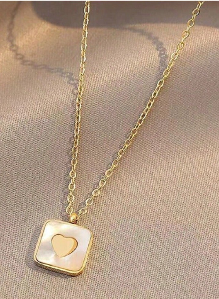 MANIKAN MANIKAN-Simple Heart Shape Small White Pearl Square Box Chain Necklace for Women, Stainless Steel Luxury Accessory - Image 4