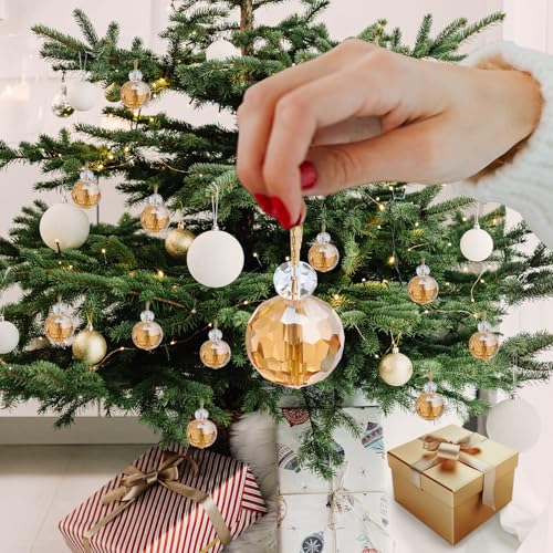LÈFERS 12 Pcs Crystal Glass Christmas Balls Ornaments, 0.87" Mini Prism Ball Christmas Tree Decorations, Hanging Crystal Ornament Clearance for Xmas Wedding Party Home Decor (Gold) - Image 5