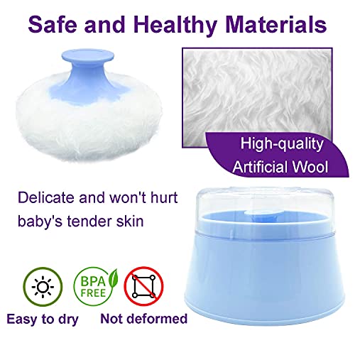 TERI BERI Bpa Free Baby Powder Puff Box,Large 2.8" Fluffy Body After-Bath Powder Case,Baby Care Villus Powder Puff Container,Makeup Cosmetic Talcum Powder Container With Hand Holder (Blue) - 1 Count - Image 4