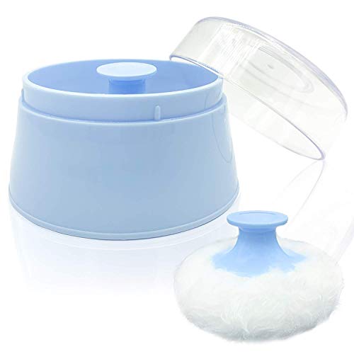 TERI BERI Bpa Free Baby Powder Puff Box,Large 2.8" Fluffy Body After-Bath Powder Case,Baby Care Villus Powder Puff Container,Makeup Cosmetic Talcum Powder Container With Hand Holder (Blue) - 1 Count - Image 1
