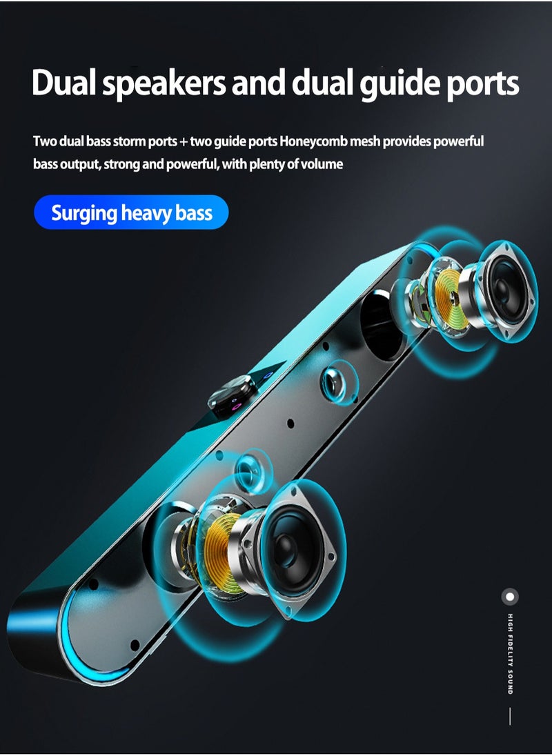 SADA - Wired computer speaker, stereo subwoofer, powerful music player, bass surround speaker, 3.5mm audio, USB variable speaker with light and Bluetooth - Image 1
