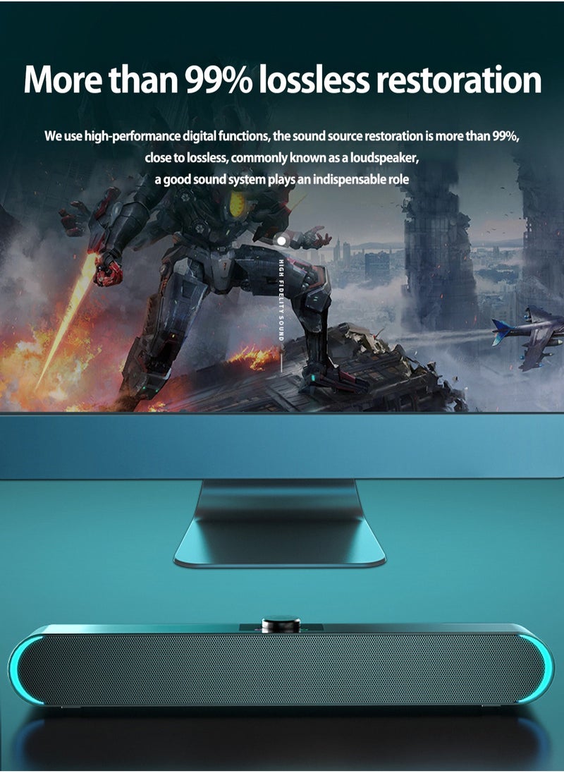 SADA - Wired computer speaker, stereo subwoofer, powerful music player, bass surround speaker, 3.5mm audio, USB variable speaker with light and Bluetooth - Image 1