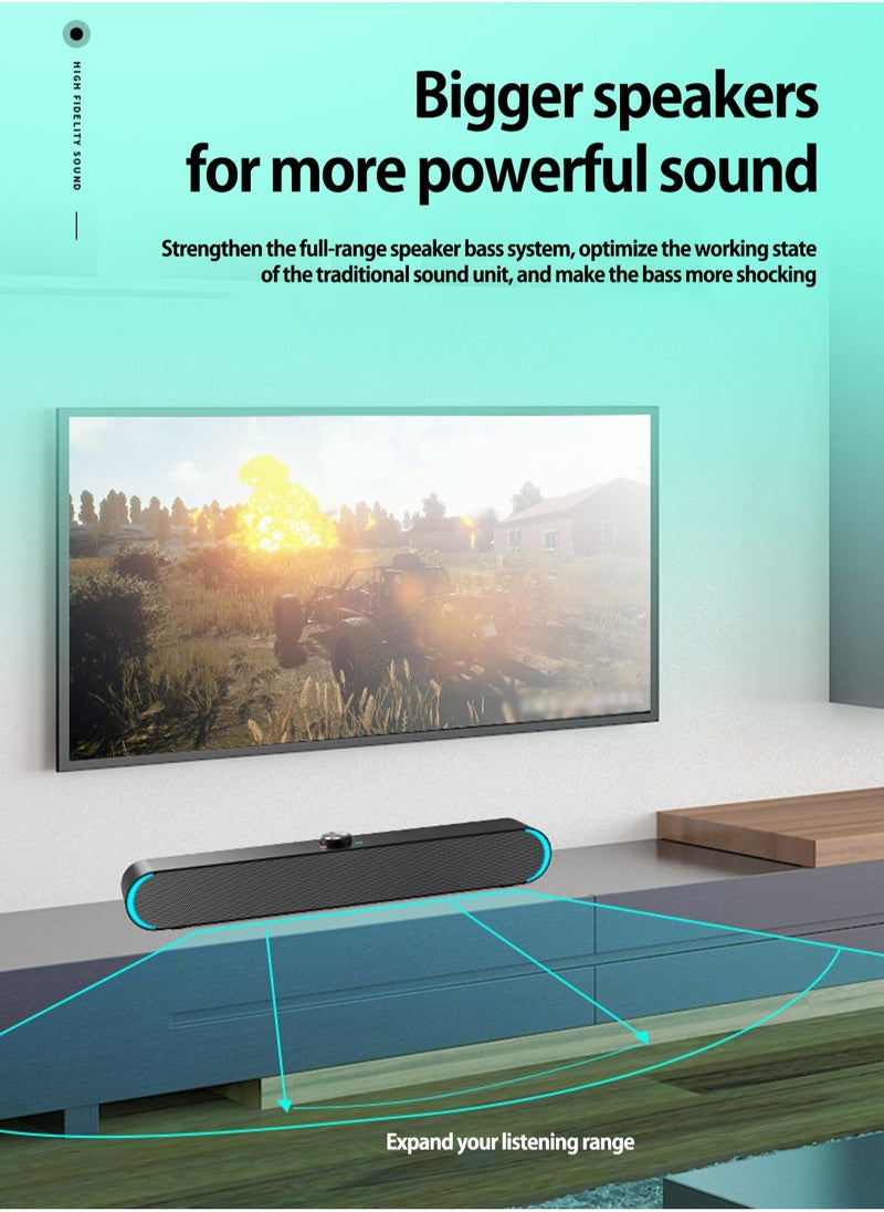 SADA - Wired computer speaker, stereo subwoofer, powerful music player, bass surround speaker, 3.5mm audio, USB variable speaker with light and Bluetooth - Image 1