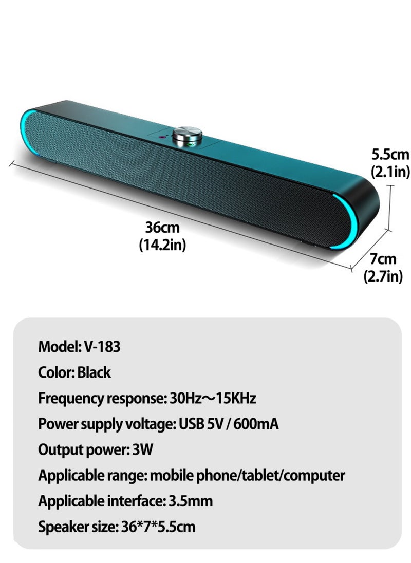 SADA - Wired computer speaker, stereo subwoofer, powerful music player, bass surround speaker, 3.5mm audio, USB variable speaker with light and Bluetooth - Image 1