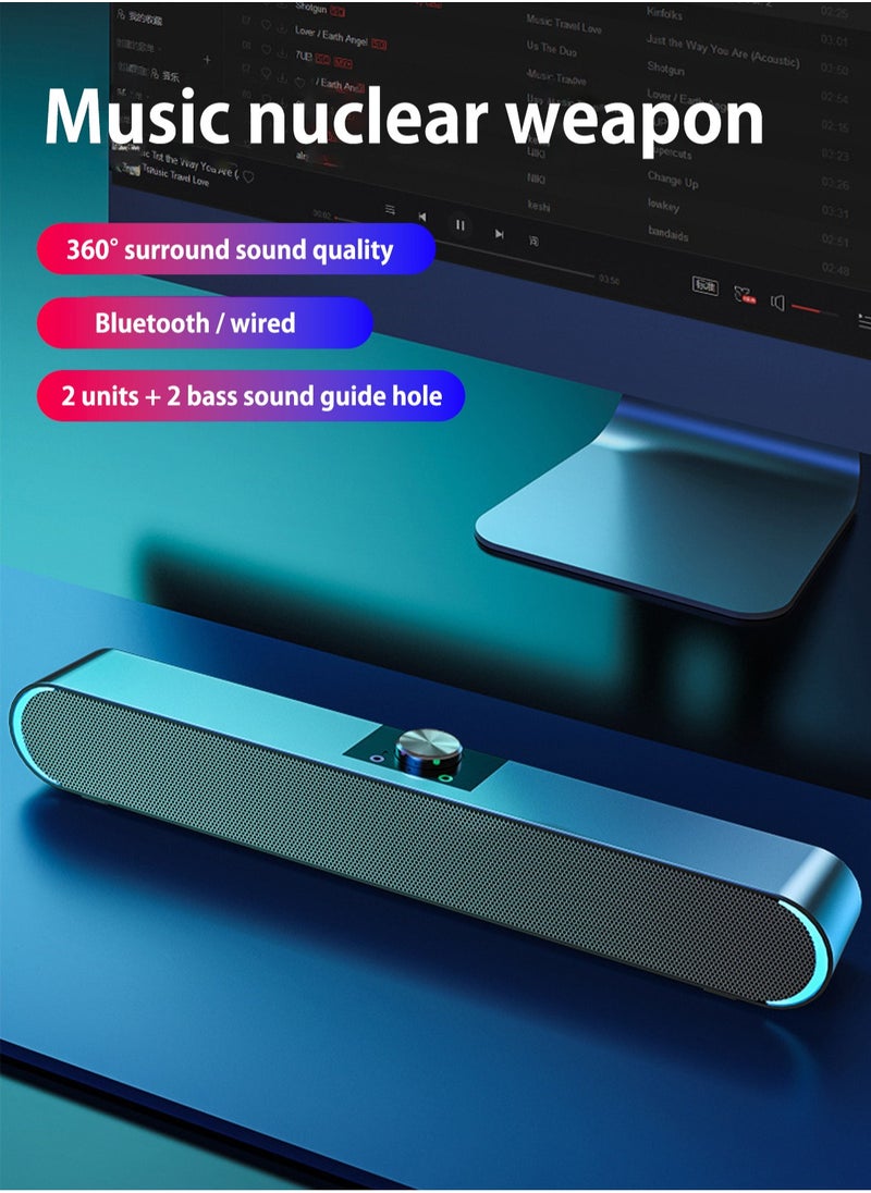 SADA - Wired computer speaker, stereo subwoofer, powerful music player, bass surround speaker, 3.5mm audio, USB variable speaker with light and Bluetooth - Image 1